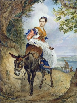 ロバの背中に乗ったオプ・フェルゼンの肖像画 カール・ブリュロフ 美しい女性 女性 Oil Paintings